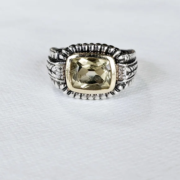 Genuine Town & Country Citrine & Diamond Ring in 14K & Sterling Silver Sz 6! - Picture 1 of 6